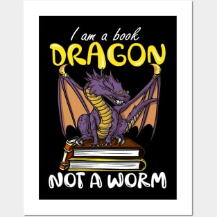 I Am A Book Dragon Not A Worm Funny Reading Lover Posters and Art